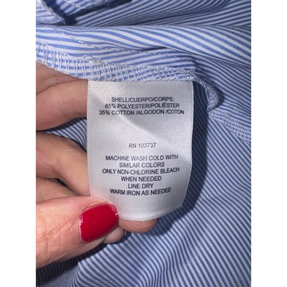 Donna Morgan Blue White Striped Off-Shoulder Dress Bell Sleeves Waist Tie Size 8 - Picture 8 of 10